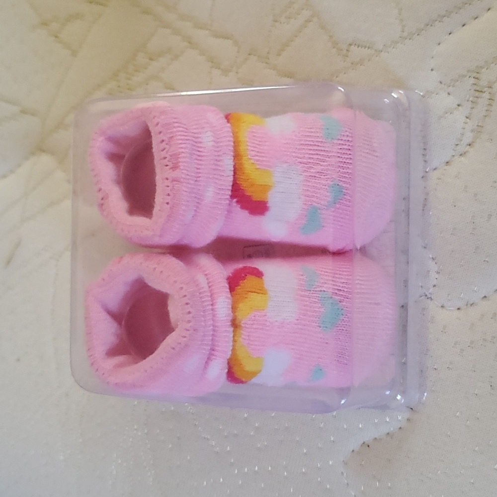 Swiggles, pink, rainbow, infant booties, size 0-12 months, girls